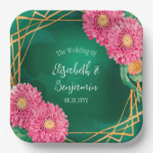 Rosa Chrysanthemen mit geometrischer Hochzeit Pappteller (Vorderseite)