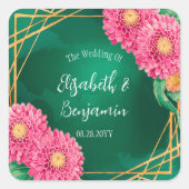 Rosa Chrysanthemen mit geometrischer Hochzeit Quadratischer Aufkleber (Vorderseite)