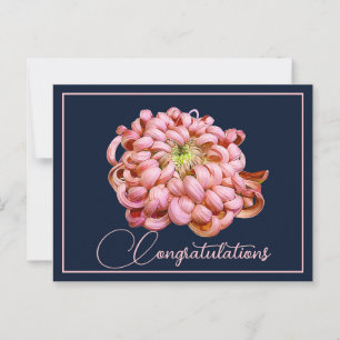 Rosa Chrysanthemen Navy Hintergrund Herzlichen Glü Postkarte