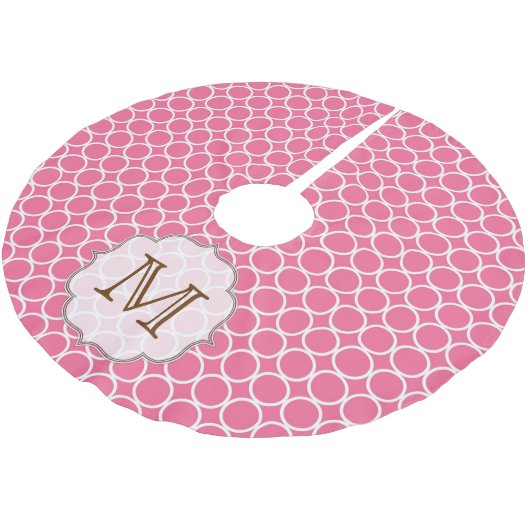 Rosa Circle Polka Dot Monogram, Initial Tree Skirt Polyester Weihnachtsbaumdecke (Schrägansicht)