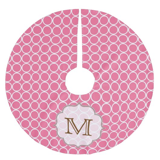 Rosa Circle Polka Dot Monogram, Initial Tree Skirt Polyester Weihnachtsbaumdecke (Vorderseite)
