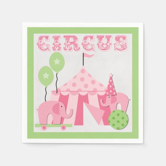 Rosa Circus Birthday Paper Napkins Serviette (Vorderseite)
