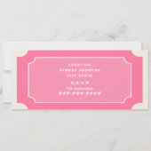 Rosa Circus Ticket Elefanten Geburtstagsparty Einladung (Rückseite)