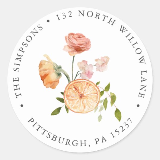 Rosa Citrus Rücksendeadresse Klassischer Rundaufkl Runder Aufkleber (Vorderseite)