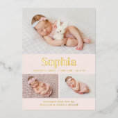 Rosa Classic 3 Foto Collage Geburtserklärung Folieneinladung (Vorderseite)