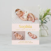 Rosa Classic 3 Foto Collage Geburtserklärung Folieneinladung (Stehend vorne)