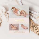 Rosa Classic 3 Foto Collage Geburtserklärung Folieneinladung