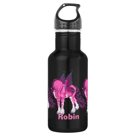 Rosa Clydesdale Fantasy Fairy Horst Edelstahlflasche (Vorderseite)