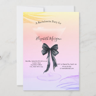 Rosa Cocktail Chic Schwarze Schleife Junggesellin Einladung