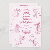 Rosa Cocktail Party Brautparty Einladung (Vorne/Hinten)