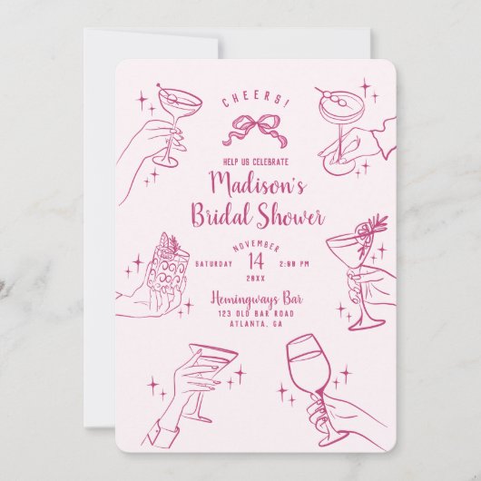 Rosa Cocktail Party Brautparty Einladung (Vorderseite)