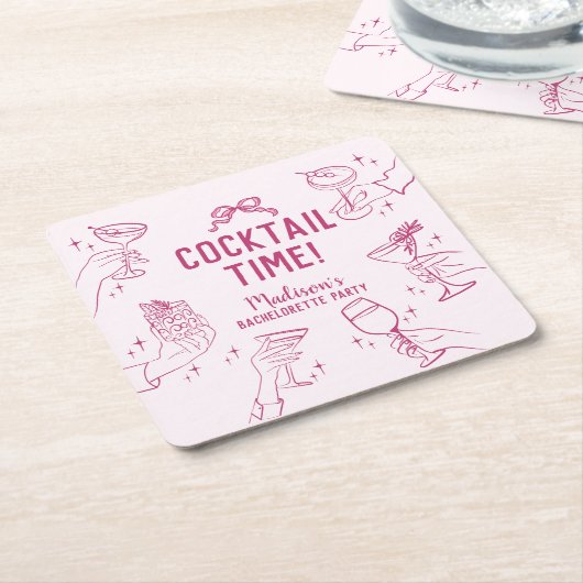 Rosa Cocktail Party Retro Junggeselinnen-Abschied Rechteckiger Pappuntersetzer (angewinkelt)