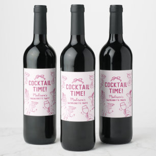 Rosa Cocktail Party Retro Junggeselinnen-Abschied Weinetikett
