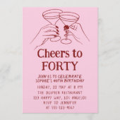 Rosa Cocktail “Prost zum Vierzigsten Geburtstag Einladung (Vorderseite)