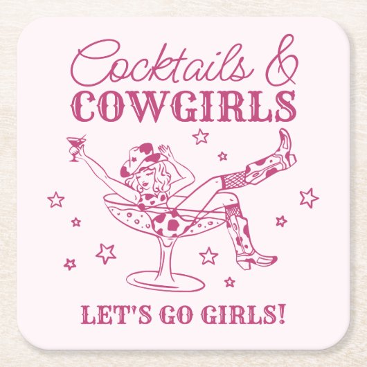 Rosa Cocktails und Cowgirls Rodeo Bachelorette Rechteckiger Pappuntersetzer (Vorderseite)