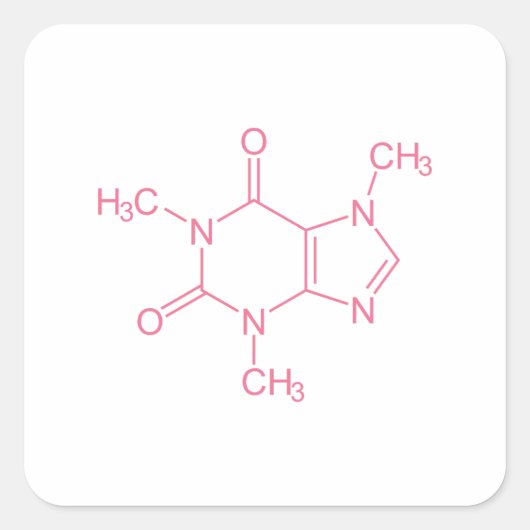 Rosa Coffein Molecule Quadratischer Aufkleber (Vorderseite)