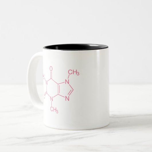 Rosa Coffein Molecule Zweifarbige Tasse (Vorderseite Links)