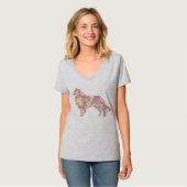 Rosa Collie Blume auf grau T-Shirt (Vorderseite Vollansicht)