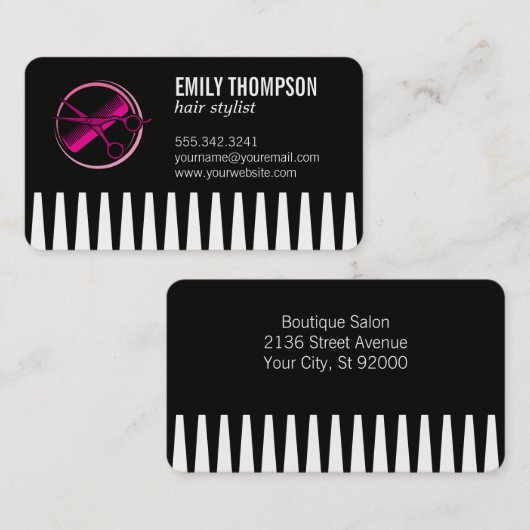 Rosa Comb-Schere | Hair Stylist Visitenkarte (Vorne/Hinten)