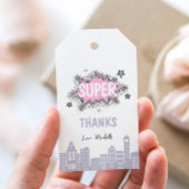 Rosa Comic Buch Superhero Geburtstag Geschenkanhänger