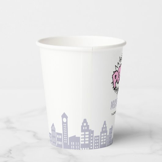 Rosa Comic Buch Superhero Geburtstag Pappbecher (Rechts)