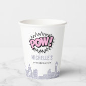 Rosa Comic Buch Superhero Geburtstag Pappbecher (Vorderseite)