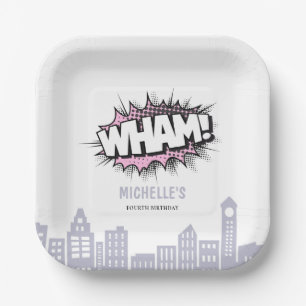 Rosa Comic Buch Superhero Geburtstag Pappteller