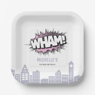 Rosa Comic Buch Superhero Geburtstag Pappteller