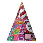 Rosa Comic Buch Superhero Geburtstag Partyhütchen (Links)
