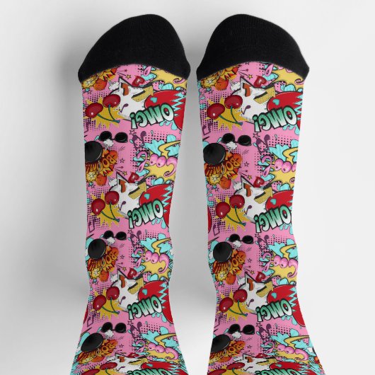 rosa Comic Muster Socken (Oben)
