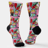 rosa Comic Muster Socken (Gewinkelt)