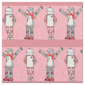 Rosa Comic Style Lovebird Roboter Gemusterte Stoff (Nahaufnahme)