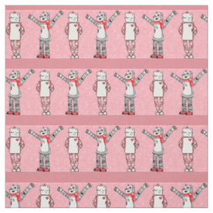 Rosa Comic Style Lovebird Roboter Gemusterte Stoff