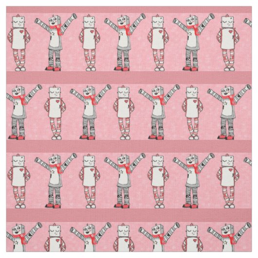 Rosa Comic Style Lovebird Roboter Gemusterte Stoff (Muster)
