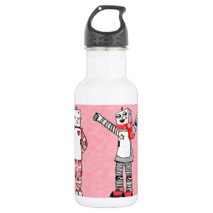 Rosa Comic Style Vintage Valentintagroboter Trinkflasche