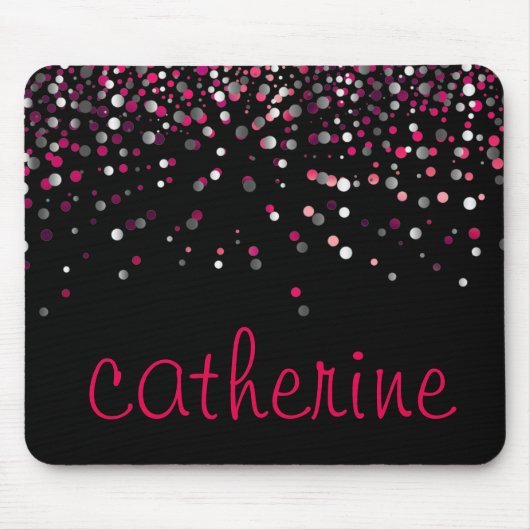 Rosa Confetti Glitzer Schwarze Imitate Mousepad (Vorne)