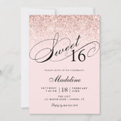Rosa Confetti Glitzer, Sweet 16 Birthday Einladung (Vorderseite)