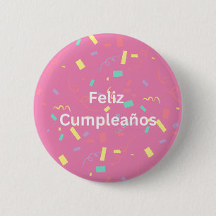 Rosa Confetti Hintergrund Feliz Cumpleaños Button