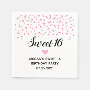 Rosa Confetti Süße 16 Geburtstag Serviette