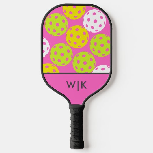 Rosa Cool Moderne Mit Monogramm Pickleball Schläger (Vorderseite)