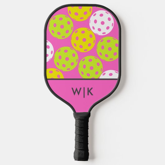 Rosa Cool Moderne Mit Monogramm Pickleball Schläger (Rückseite)