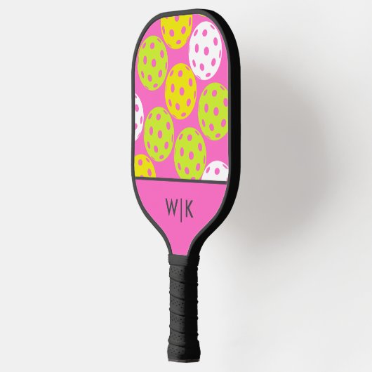 Rosa Cool Moderne Mit Monogramm Pickleball Schläger (Links)