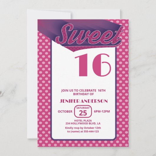 Rosa Coole Retrofett-Typografie süß 16 Einladung (Vorderseite)