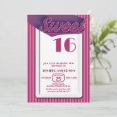 Rosa Coole Retrofett-Typografie süß 16 Einladung (Stehend Vorderseite)