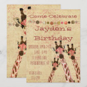 Rosa & Copper Giraffen zum Geburtstag Einladung (Vorne/Hinten)