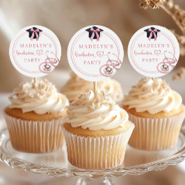 Rosa Coquette Abschluss Nurse Cupcake Topper Runder Aufkleber