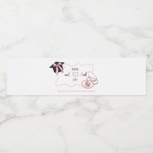 Rosa Coquette Abschluss Wasserflasche Wasserflaschenetikett (Einzelnes Label)