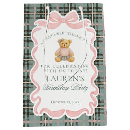 Rosa Coquette-Bär-Tartan-Geburtstagsgeschenke Mittlere Geschenktüte