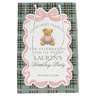 Rosa Coquette-Bär-Tartan-Geburtstagsgeschenke Mittlere Geschenktüte