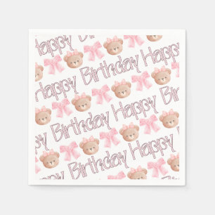 Rosa Coquette Bears und Ribbons Serviette